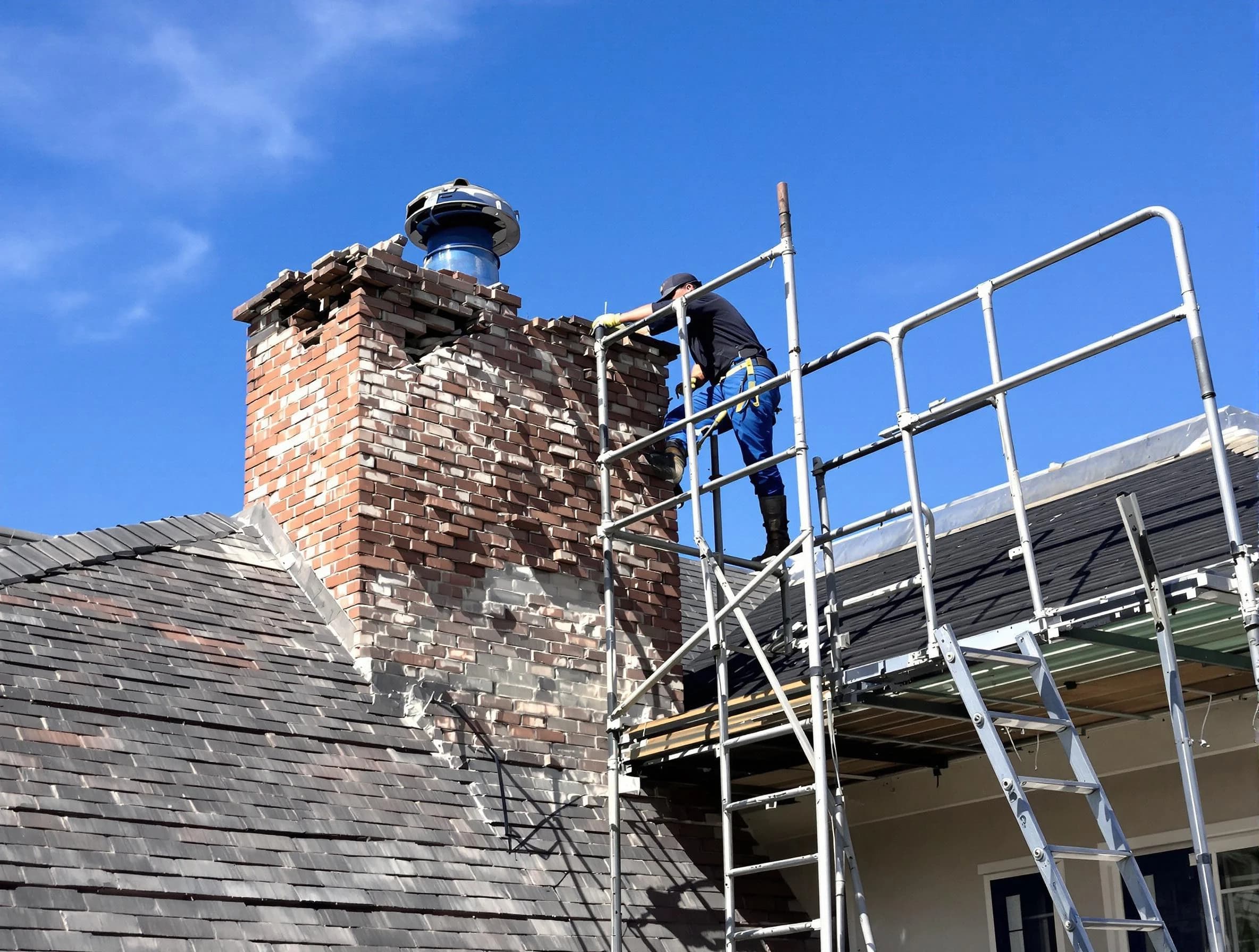 Rebuilding a chimney structure by Economy Chimney Sweep in Economy, PA