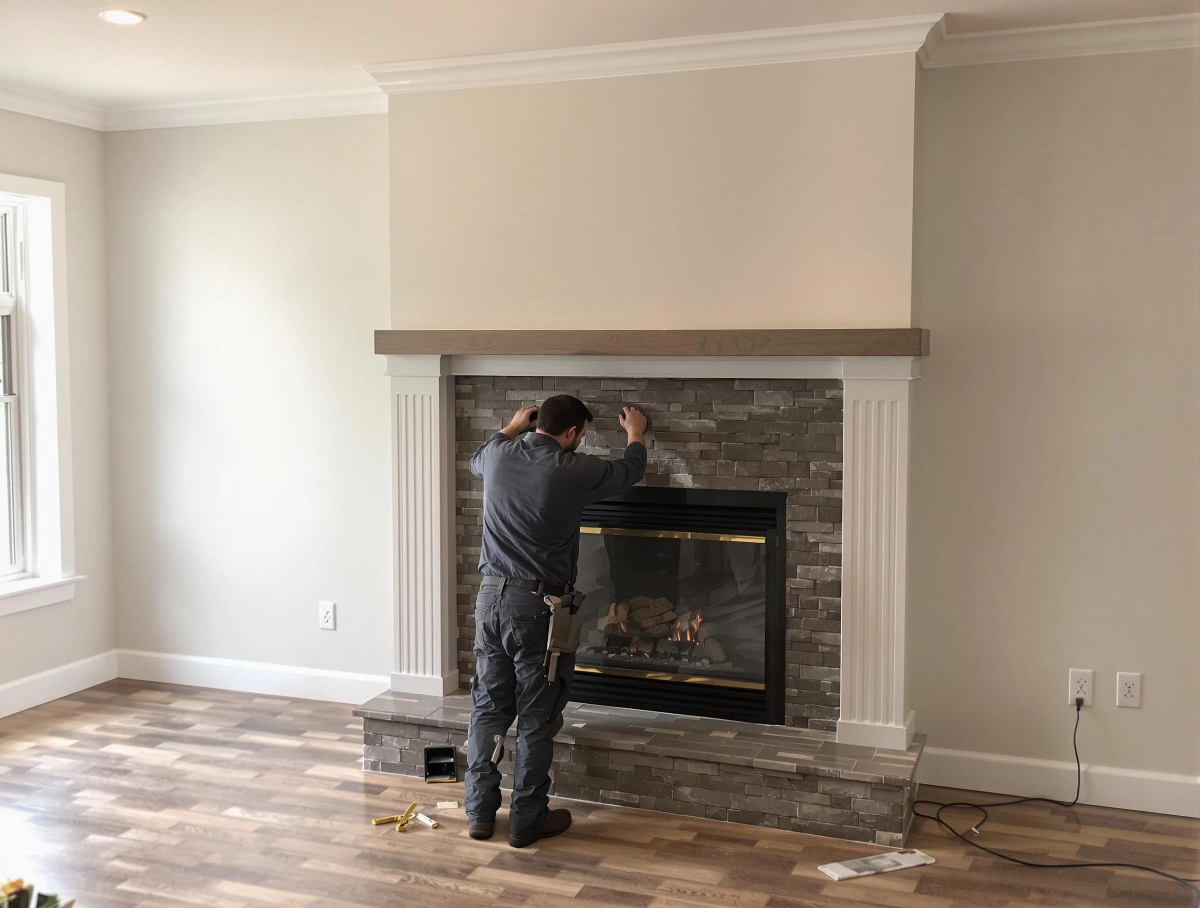 Economy Chimney Sweep finishing a custom fireplace install in Economy, PA