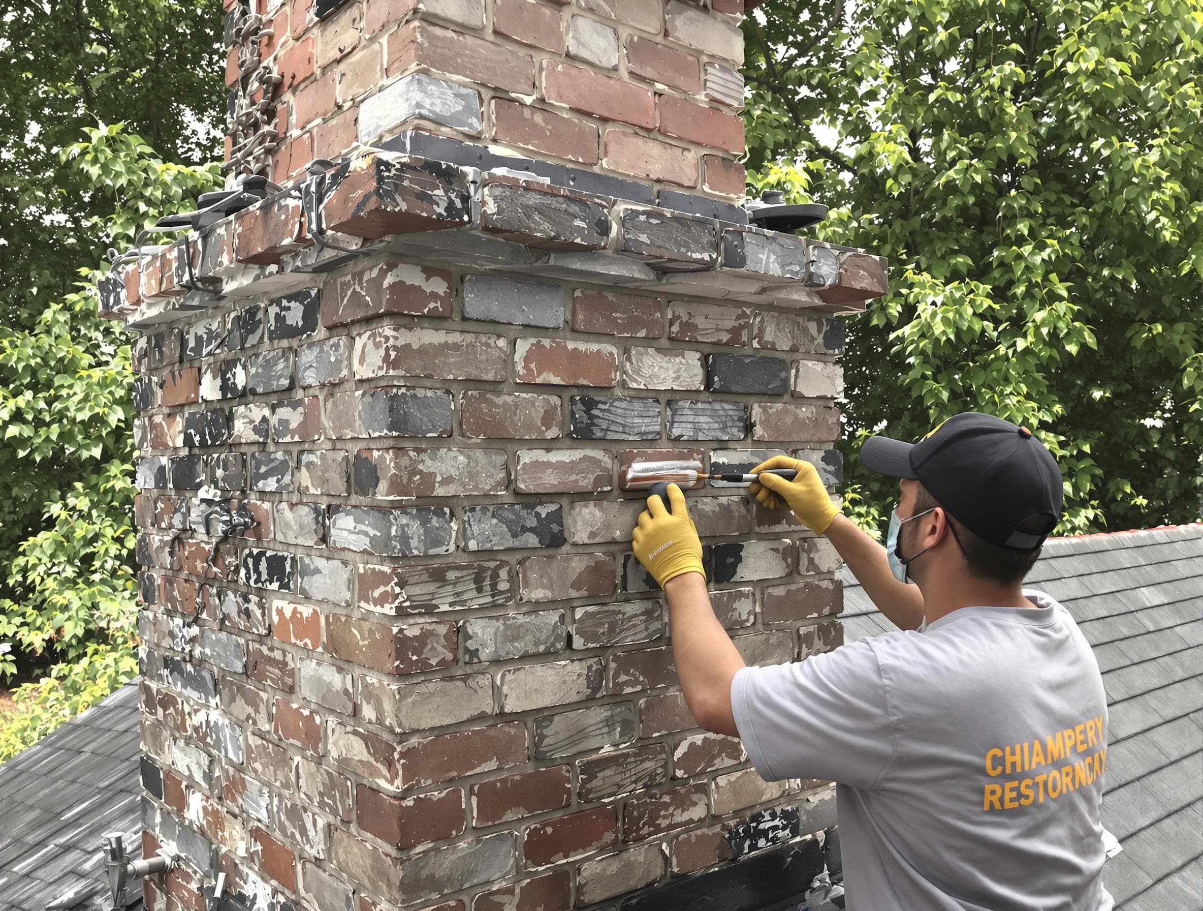 In-progress chimney restoration by Economy Chimney Sweep in Economy, PA