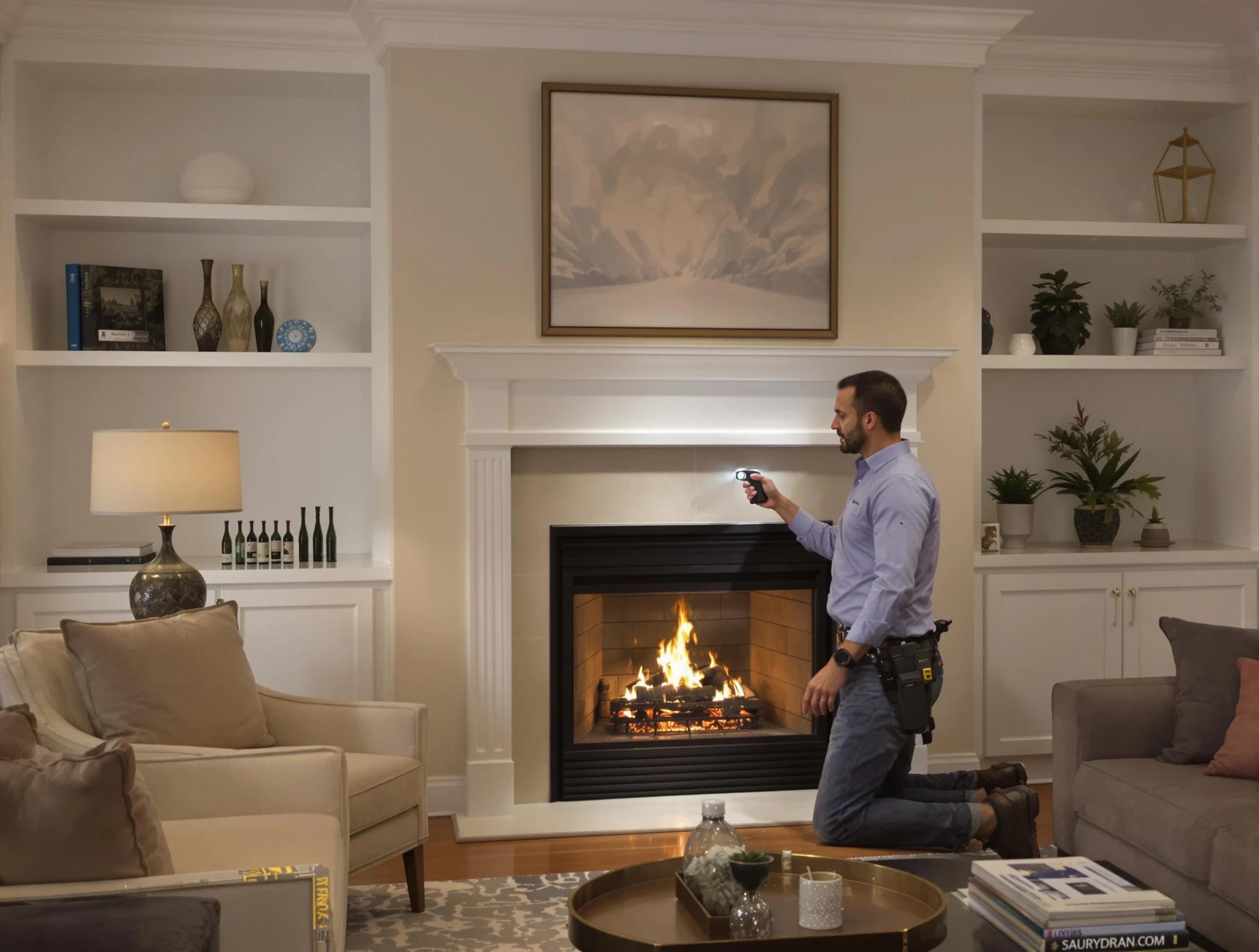 Economy Chimney Sweep conducting a fireplace safety inspection in Economy, PA