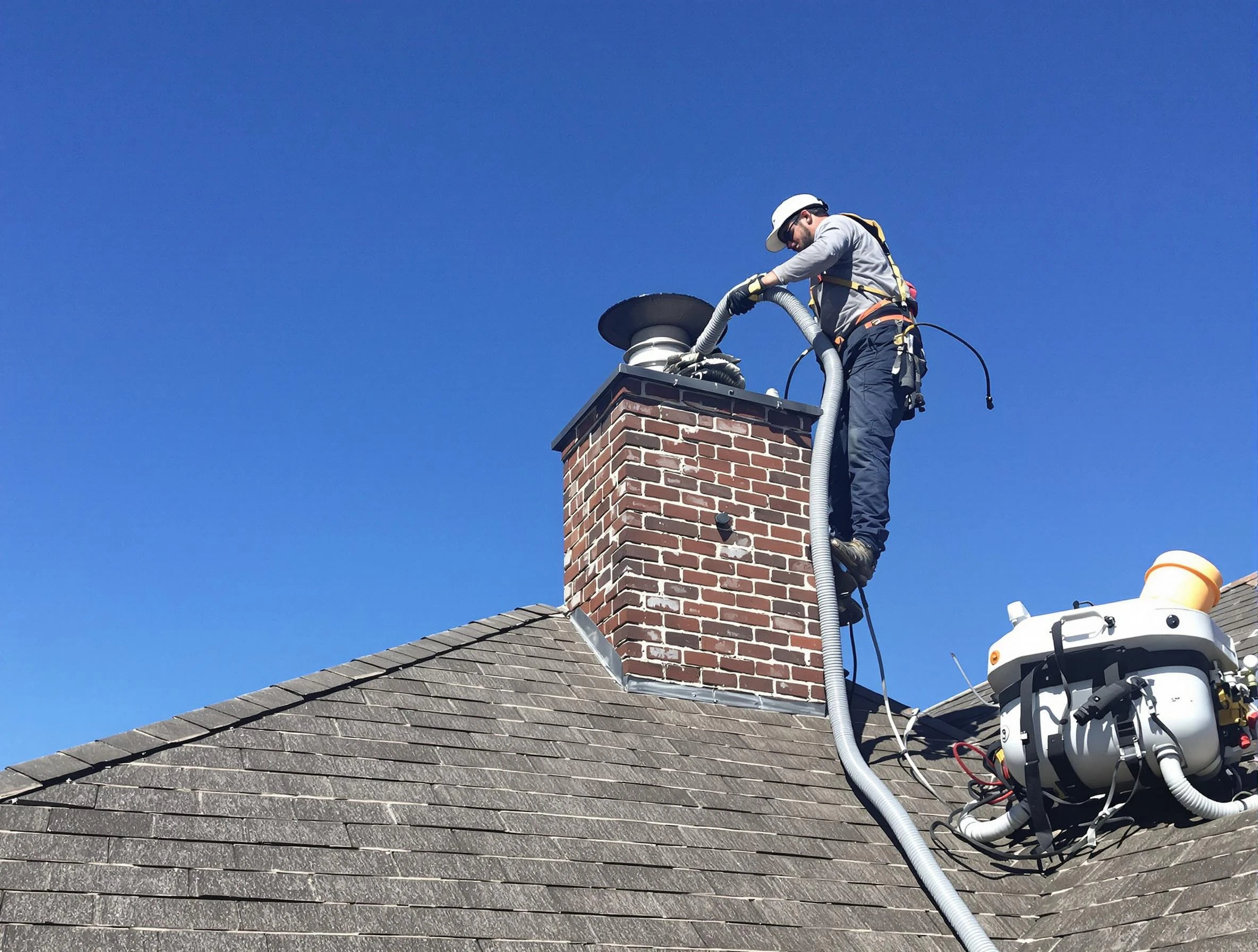 Dedicated Economy Chimney Sweep team member cleaning a chimney in Economy, PA