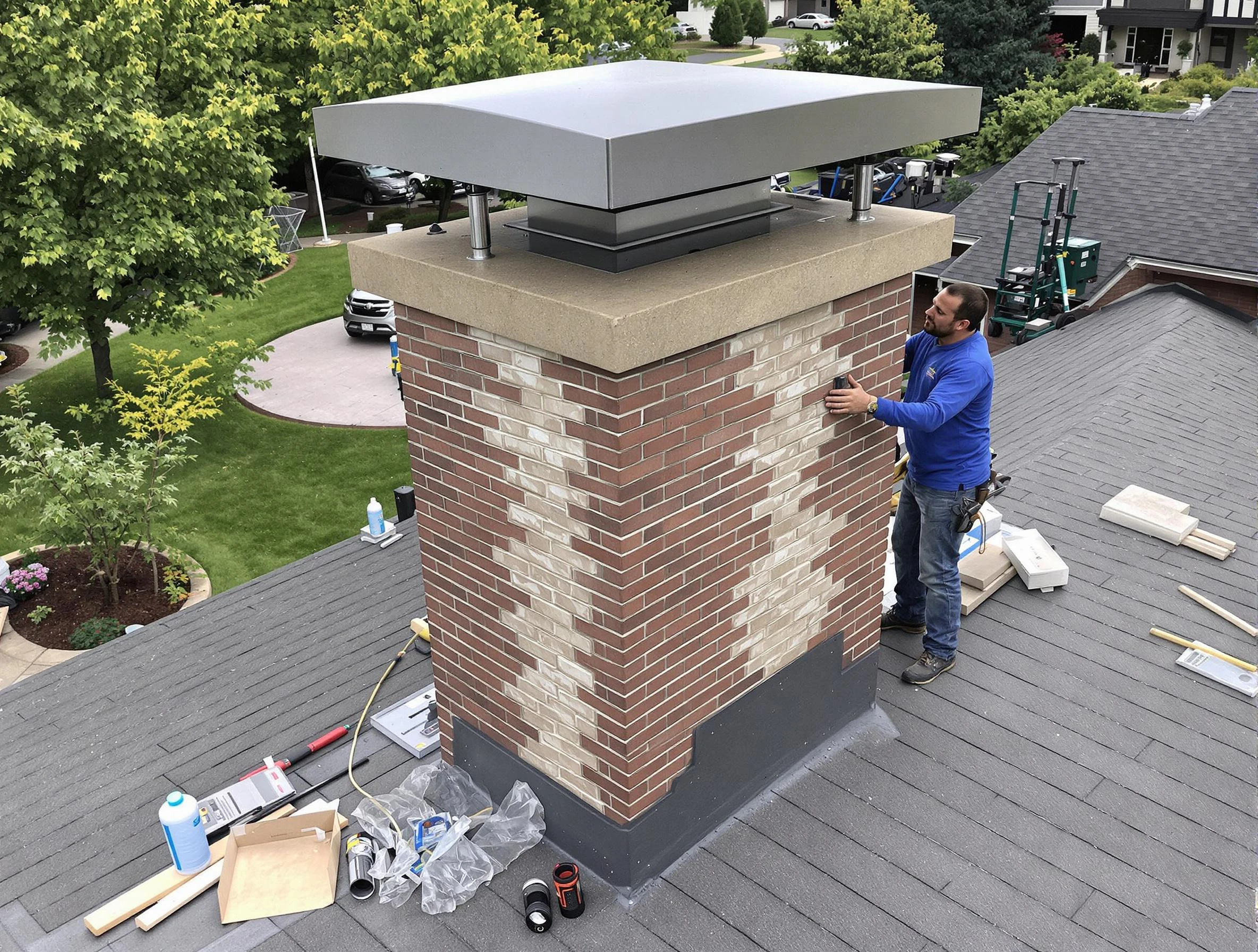 Economy Chimney Sweep team working on a custom chimney remodel in Economy, PA