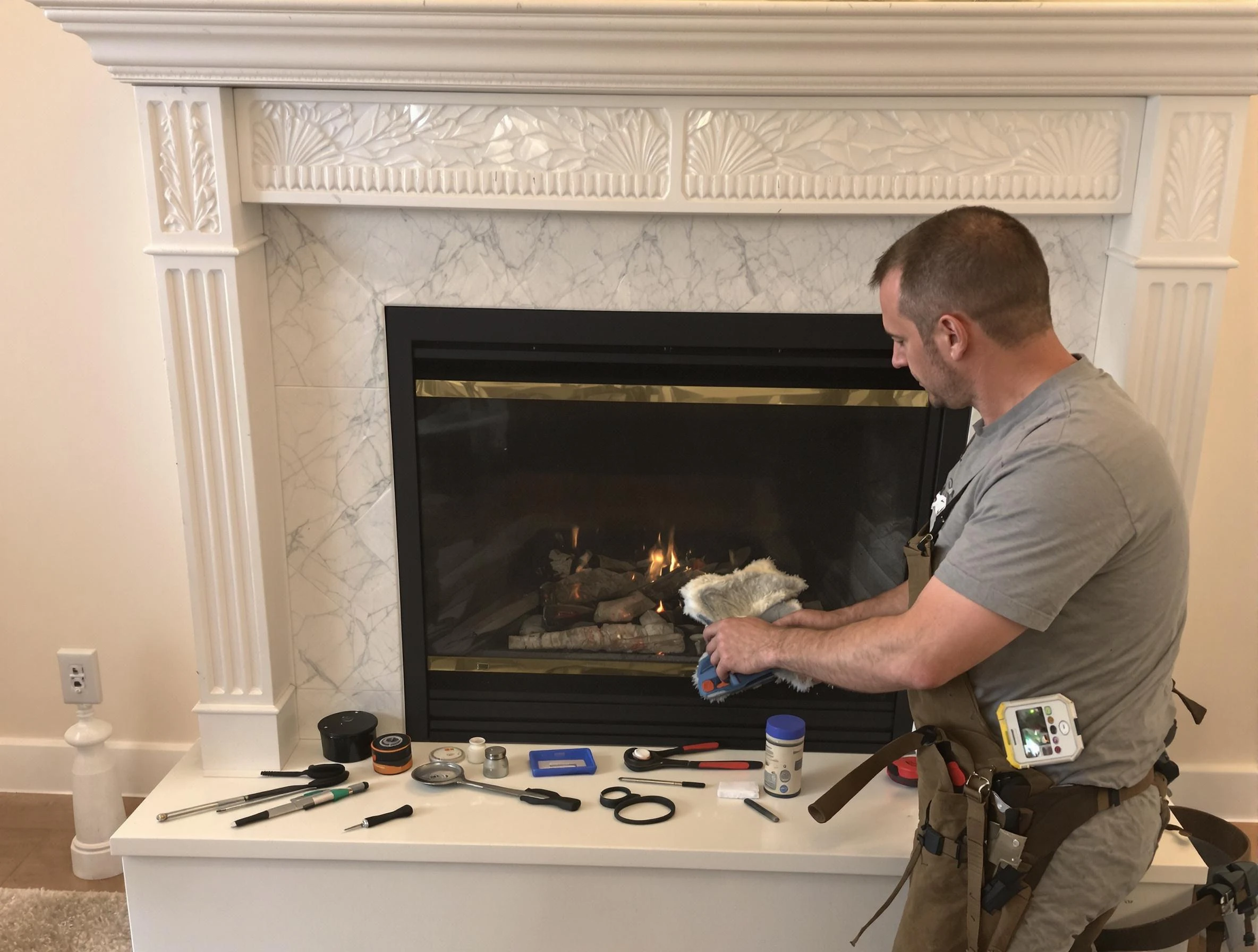 Economy Chimney Sweep performing fireplace maintenance in Economy, PA